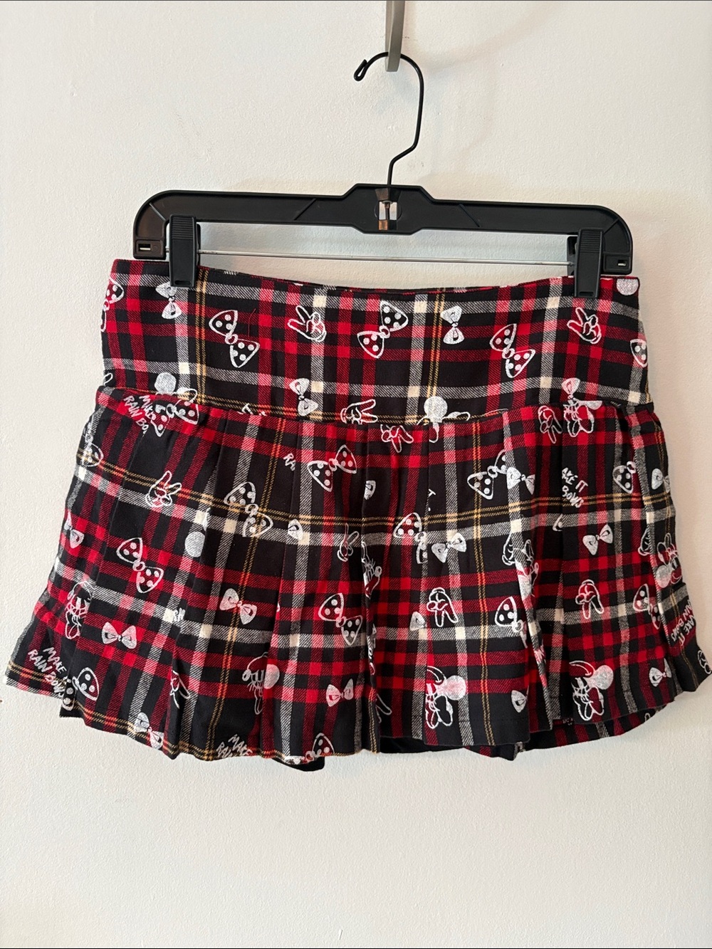 Disney - Minnie Mouse Print Red & Black Plaid Pleated Skirt with Shorts